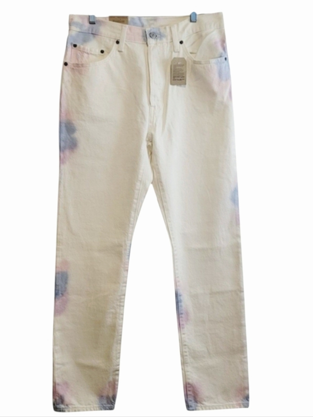 Levi's 501 Jeans Original White Blue Pink Tie-Dye High-Rise Straight Leg Jeans